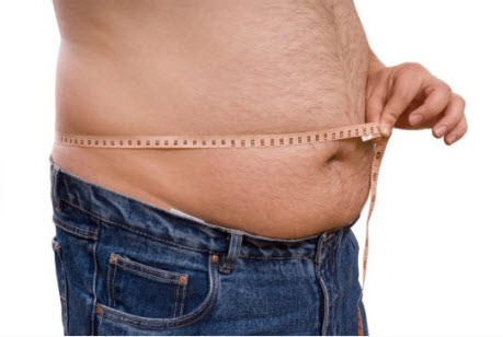 Man measuring his large belly