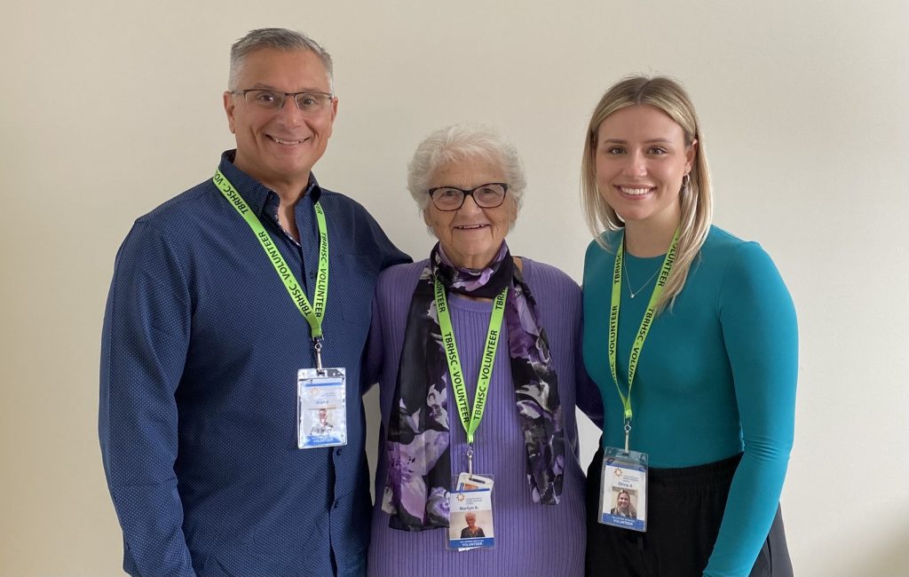 Brad Adams, Marilyn Adams, and Olivia Adams. Three generations of Volunteers at Thunder Bay Regional Health Sciences Centre.