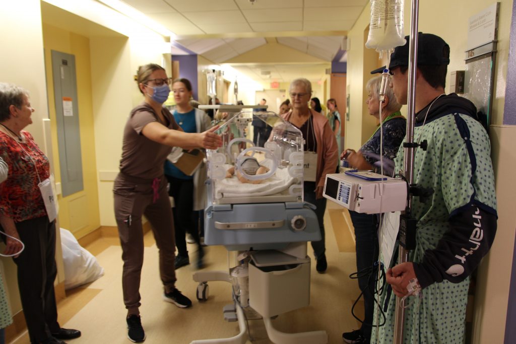 TBRHSC staff and volunteers during the annual Minimum Staffing Drill . Also known as our Code Red to Green Drill, it tests the Hospital’s ability to safely evacuate an in-patient unit during hours with minimum staffing levels.