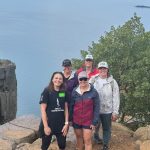 Angela Saunders (centre) with (L to R) Jolene Jarva, Jessica Dubinsky, Susie Ostrowski and Laura Kehl, her friends and Northwest Regional Cancer Centre staff, during the Terry Fox Sleeping Giant Hike.