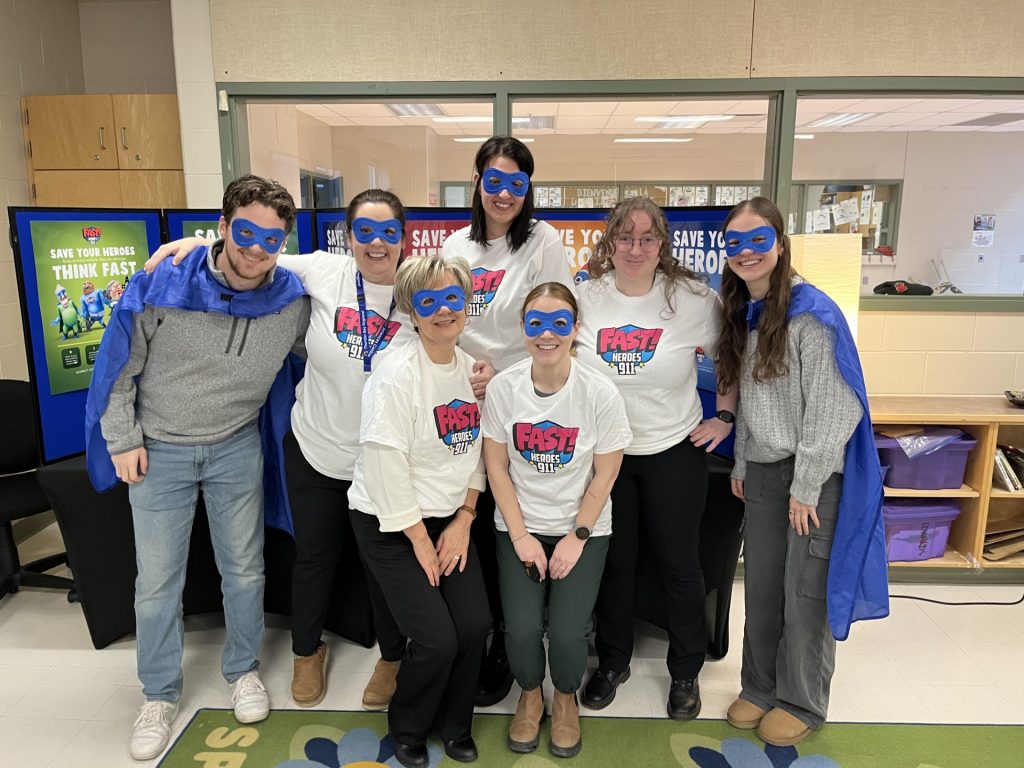 Staff from the Northwestern Ontario Regional Stroke Network are often on hand to support schools in celebrating their FAST Hero graduates.