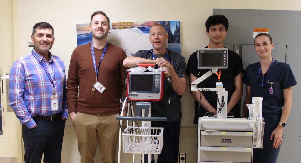 (L-R): Bruno Tassone, Coordinator of ICU and Respiratory Services; Aaron Giba, Registered Respiratory Therapist; Shawn Jacobson, Registered Respiratory Therapist; Tasal Shinwarie, Student Respiratory Therapist; Morgan Chard, Registered Respiratory Therapist.