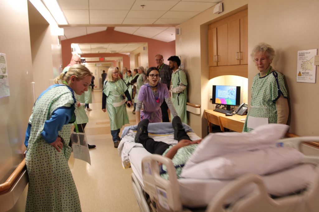 During the drill, more than 40 volunteers acting as mock patients and family members were evacuated from 3B (Surgical Inpatient) to 3C.