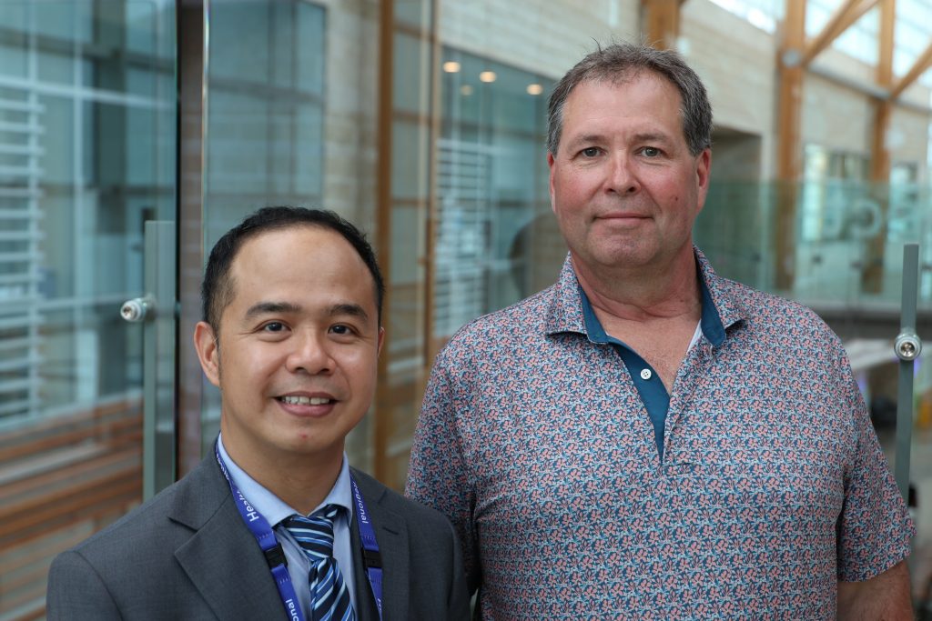 (L-R): Dr. Alex Pisig, MD, Ophthalmologist who led bringing simple retinal detachment repair to TBRHSC and Bob Campbell, first patient to receive treatment locally.